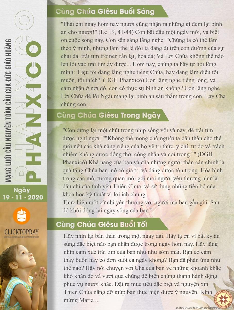 Tông đồ Cầu nguyện ngày 19/11