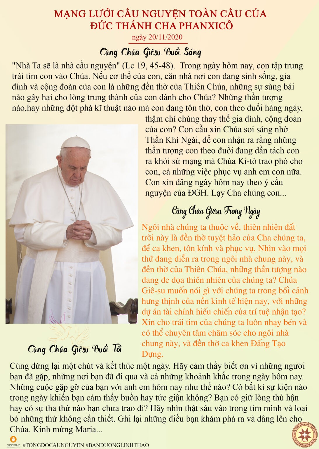 Tông đồ Cầu nguyện ngày 20/11