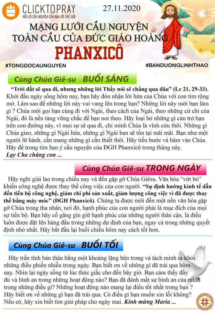 Tông đồ cầu nguyện ngày 27/11